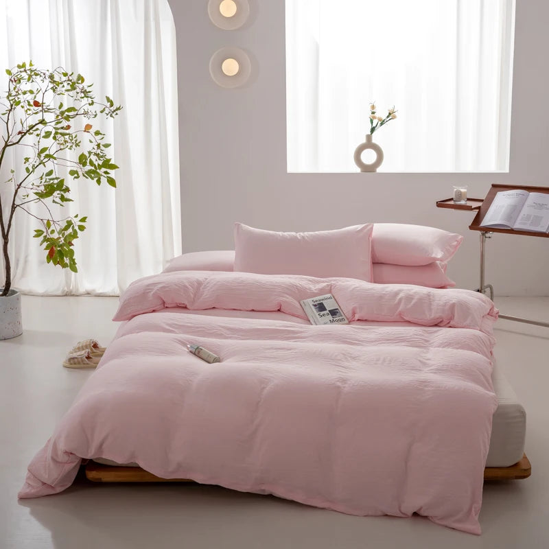 100% Washed Cotton Duvet Cover 600TC+ - Soft Solid Color Comforter Cover