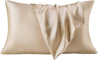 Beige satin pillowcase on a white background