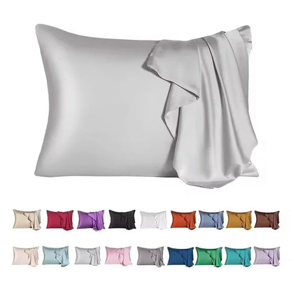 Silk pillowcase with color swatch options on a white background
