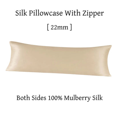 Beige silk pillowcase with zipper on a white background