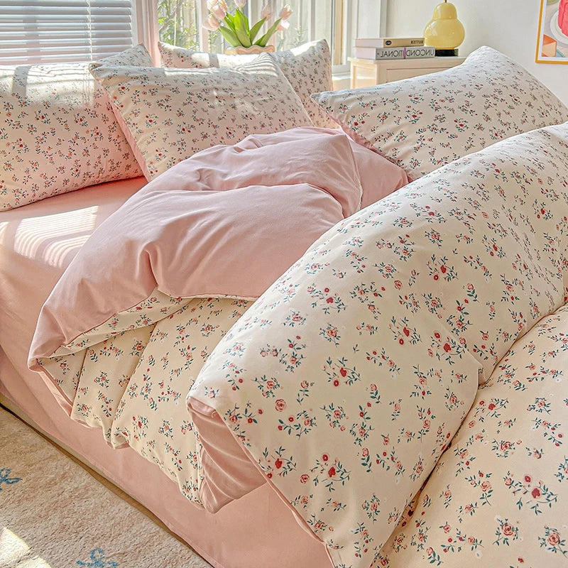 Washed Cotton Double Yarn Single Quilt Cover Simple Wind Ins Wind Small Floral Korean Version Duvet Skin Friendly Bedding