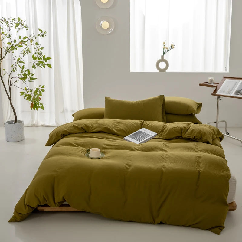 100% Washed Cotton Duvet Cover 600TC+ - Soft Solid Color Comforter Cover