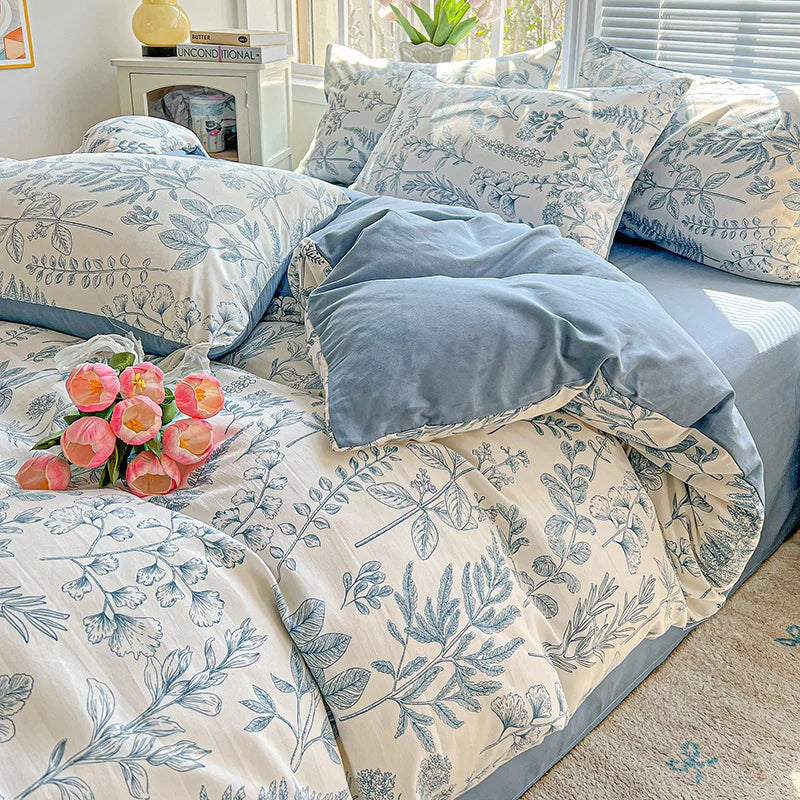 Washed Cotton Double Yarn Single Quilt Cover Simple Wind Ins Wind Small Floral Korean Version Duvet Skin Friendly Bedding