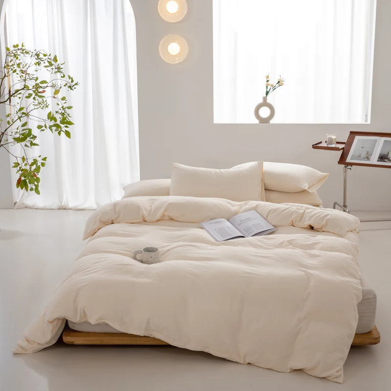 100% Washed Cotton Duvet Cover 600TC+ - Soft Solid Color Comforter Cover