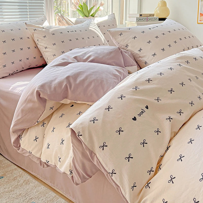 Washed Cotton Double Yarn Single Quilt Cover Simple Wind Ins Wind Small Floral Korean Version Duvet Skin Friendly Bedding