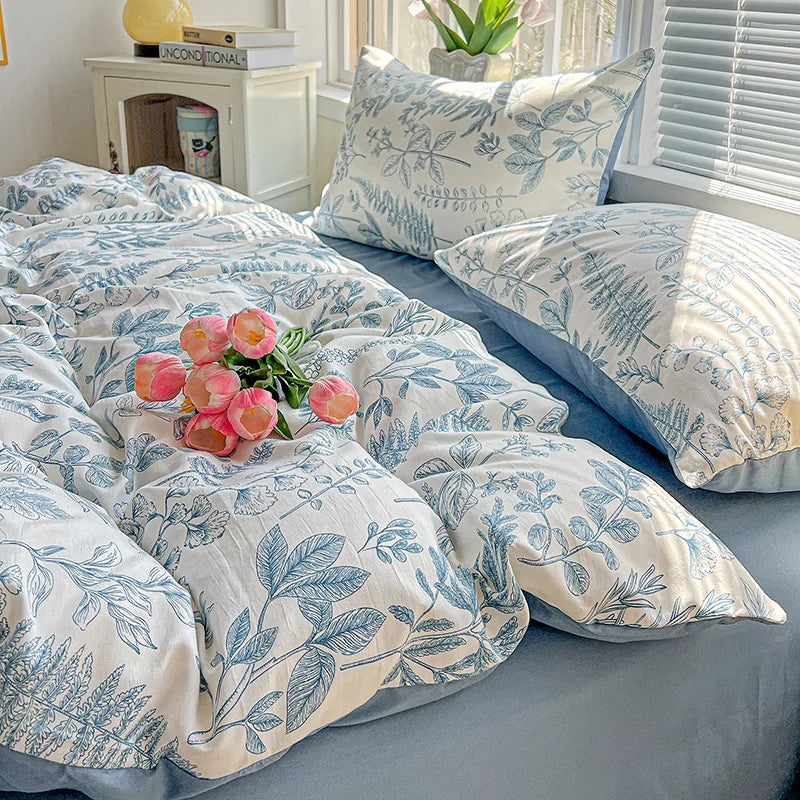 Washed Cotton Double Yarn Single Quilt Cover Simple Wind Ins Wind Small Floral Korean Version Duvet Skin Friendly Bedding