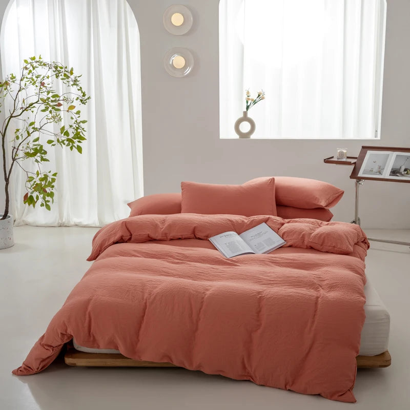 100% Washed Cotton Duvet Cover 600TC+ - Soft Solid Color Comforter Cover