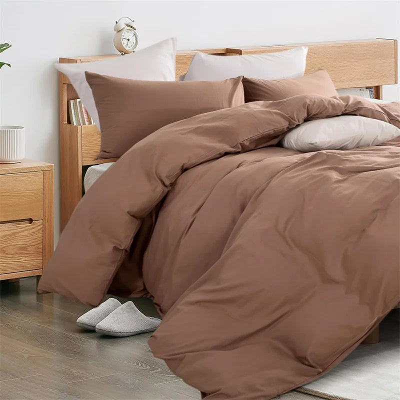 100% Washed Cotton Duvet Cover 600TC+ - Soft Solid Color Comforter Cover