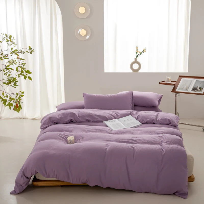 100% Washed Cotton Duvet Cover 600TC+ - Soft Solid Color Comforter Cover