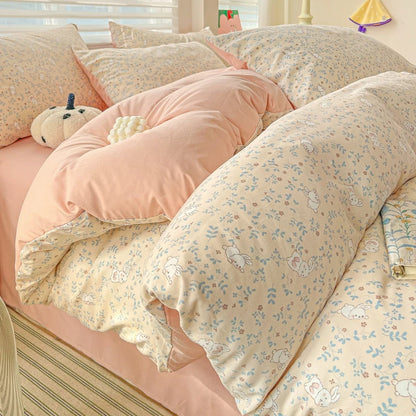 Washed Cotton Double Yarn Single Quilt Cover Simple Wind Ins Wind Small Floral Korean Version Duvet Skin Friendly Bedding