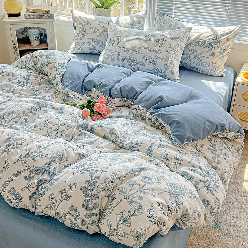 Washed Cotton Double Yarn Single Quilt Cover Simple Wind Ins Wind Small Floral Korean Version Duvet Skin Friendly Bedding
