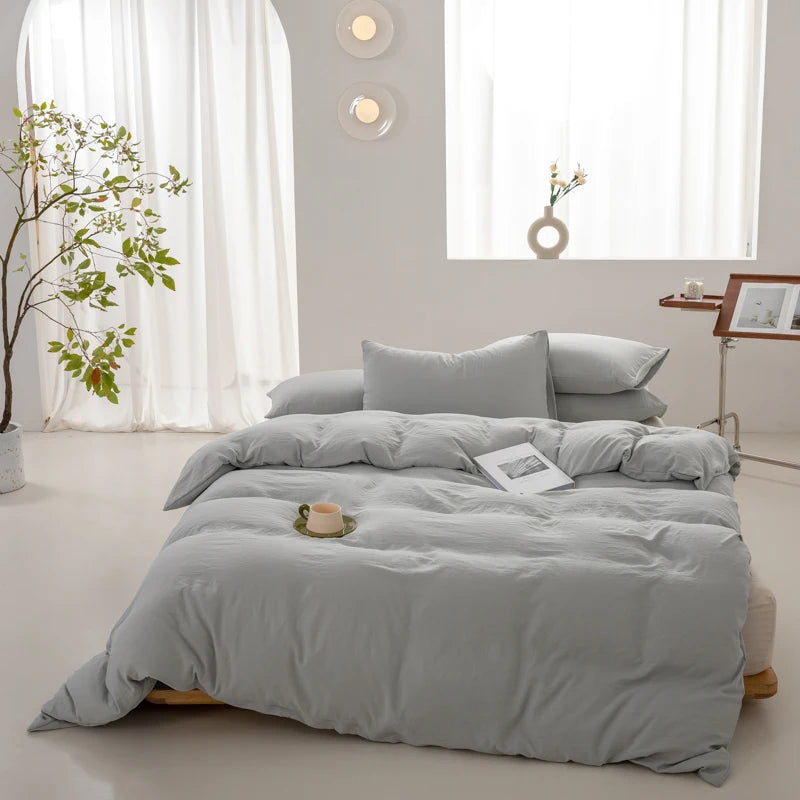 100% Washed Cotton Duvet Cover 600TC+ - Soft Solid Color Comforter Cover