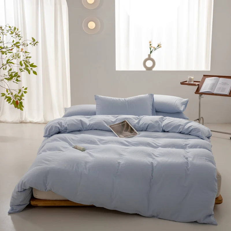 100% Washed Cotton Duvet Cover 600TC+ - Soft Solid Color Comforter Cover
