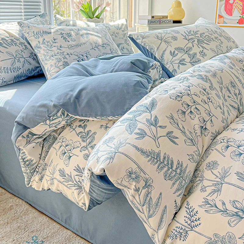 Washed Cotton Double Yarn Single Quilt Cover Simple Wind Ins Wind Small Floral Korean Version Duvet Skin Friendly Bedding