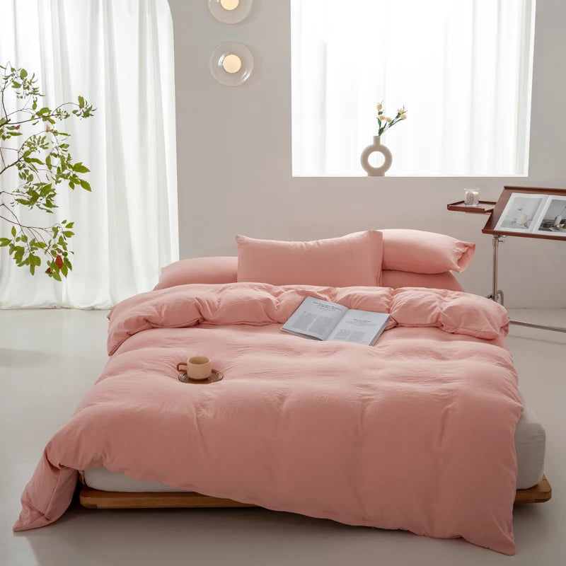 100% Washed Cotton Duvet Cover 600TC+ - Soft Solid Color Comforter Cover