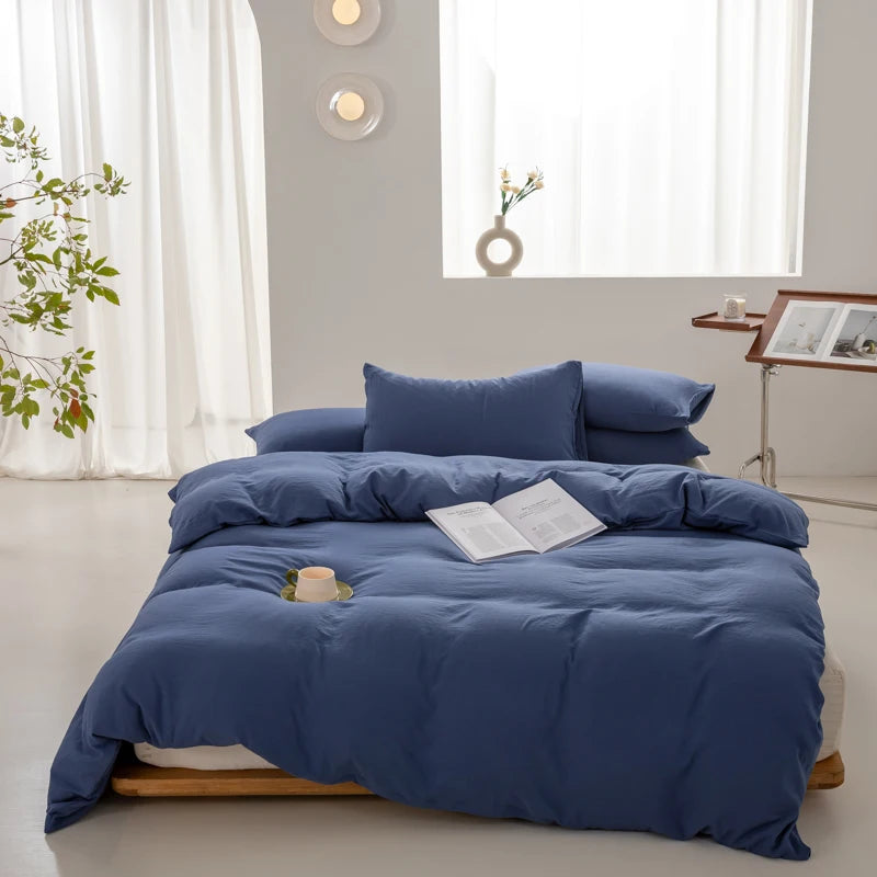 100% Washed Cotton Duvet Cover 600TC+ - Soft Solid Color Comforter Cover