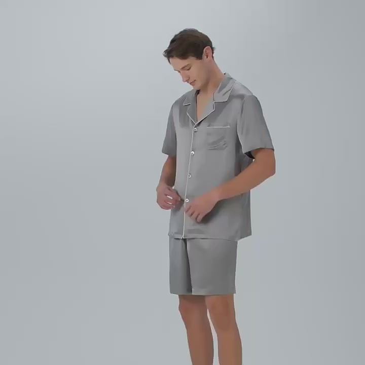 Men's 100% Silk Pajamas Set - Short Sleeve Premium Sleepwear